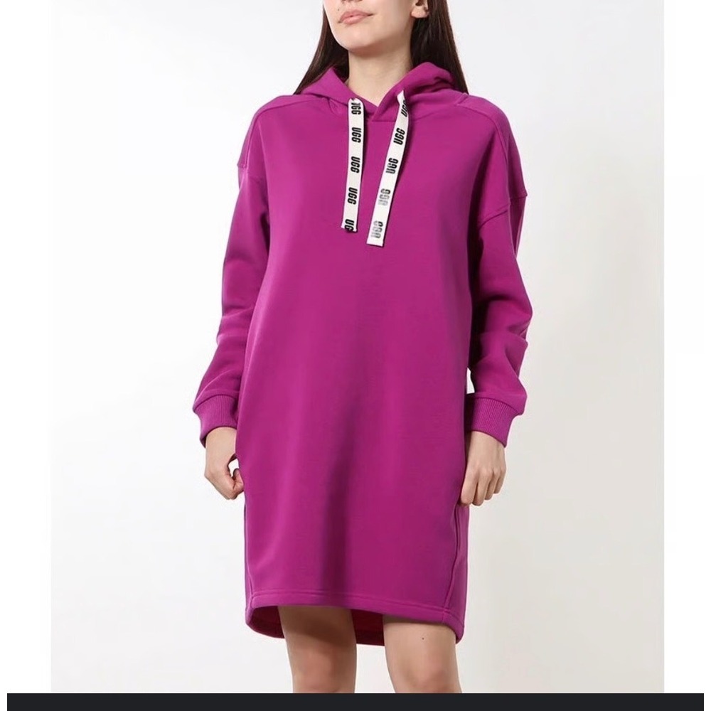 UGG Women Magenta Purple‎ Fleece Lined Hooded Sweatshirt Dress Pockets Size M